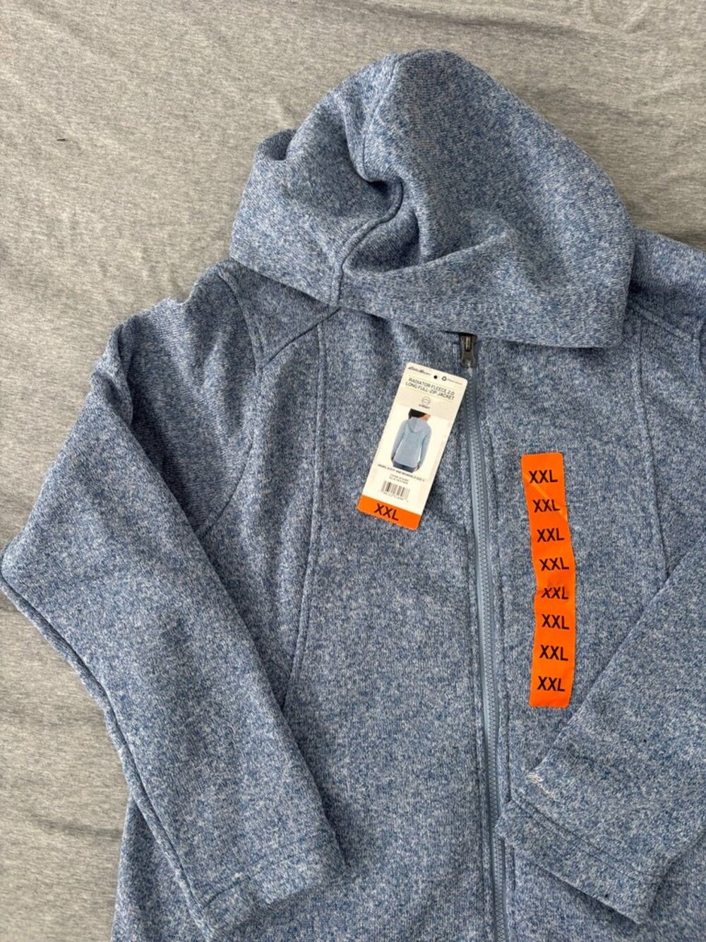 Eddie Bauer Radiator Fleece 2.0 Jacket Blue Heather Long Full Zip Hooded NWT XXL